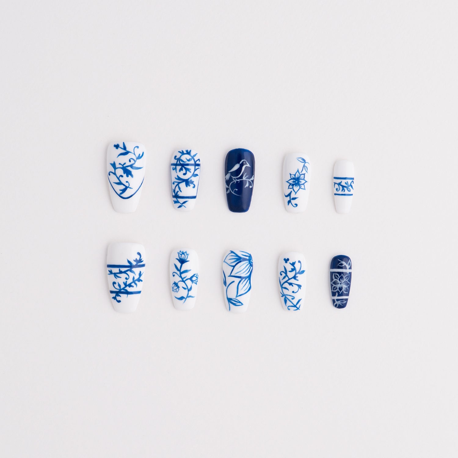 Blue Reverie | Blue & White Floral Antique Nail Set