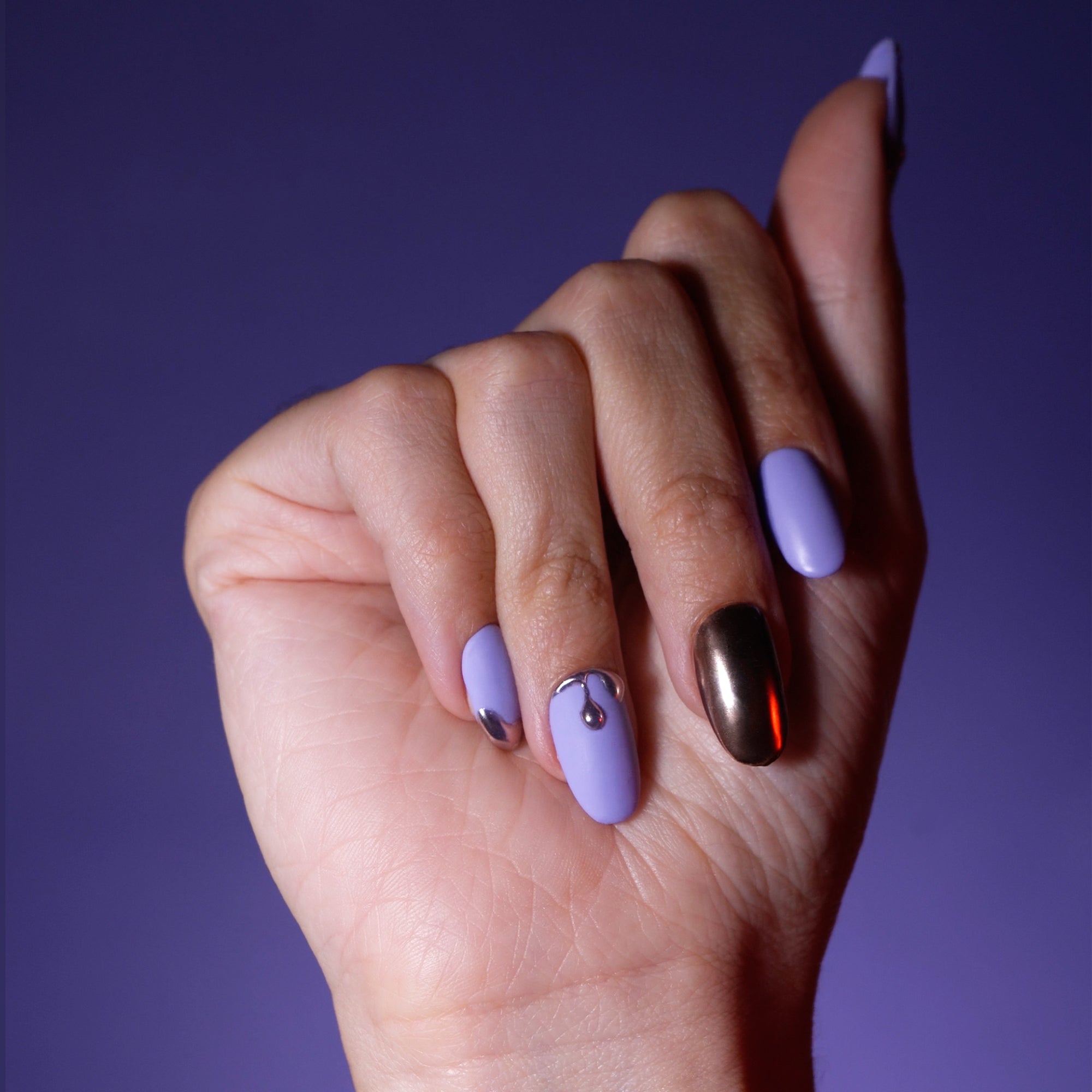 Molten Clouds | Matt Purple Liquid Silver Chrome Nail Set
