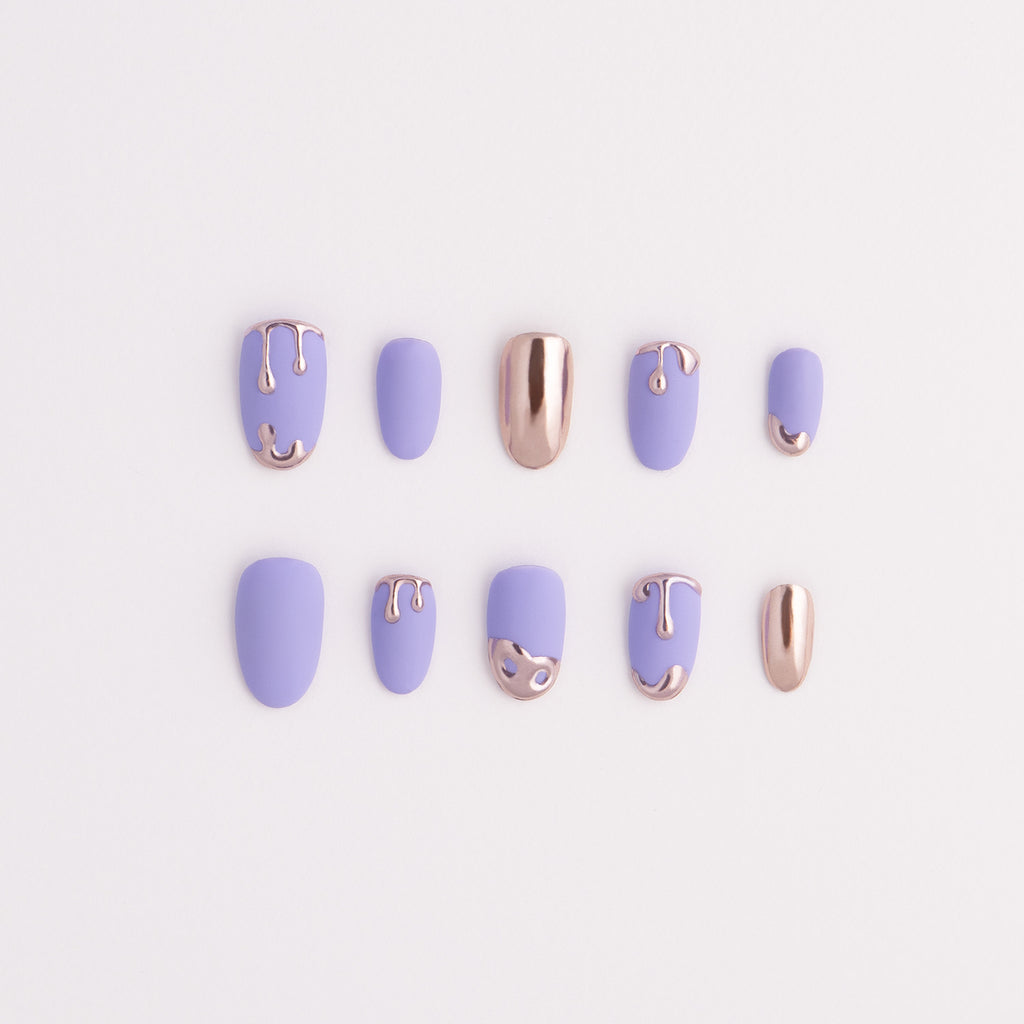 Molten Clouds | Matt Purple Liquid Silver Chrome Nail Set