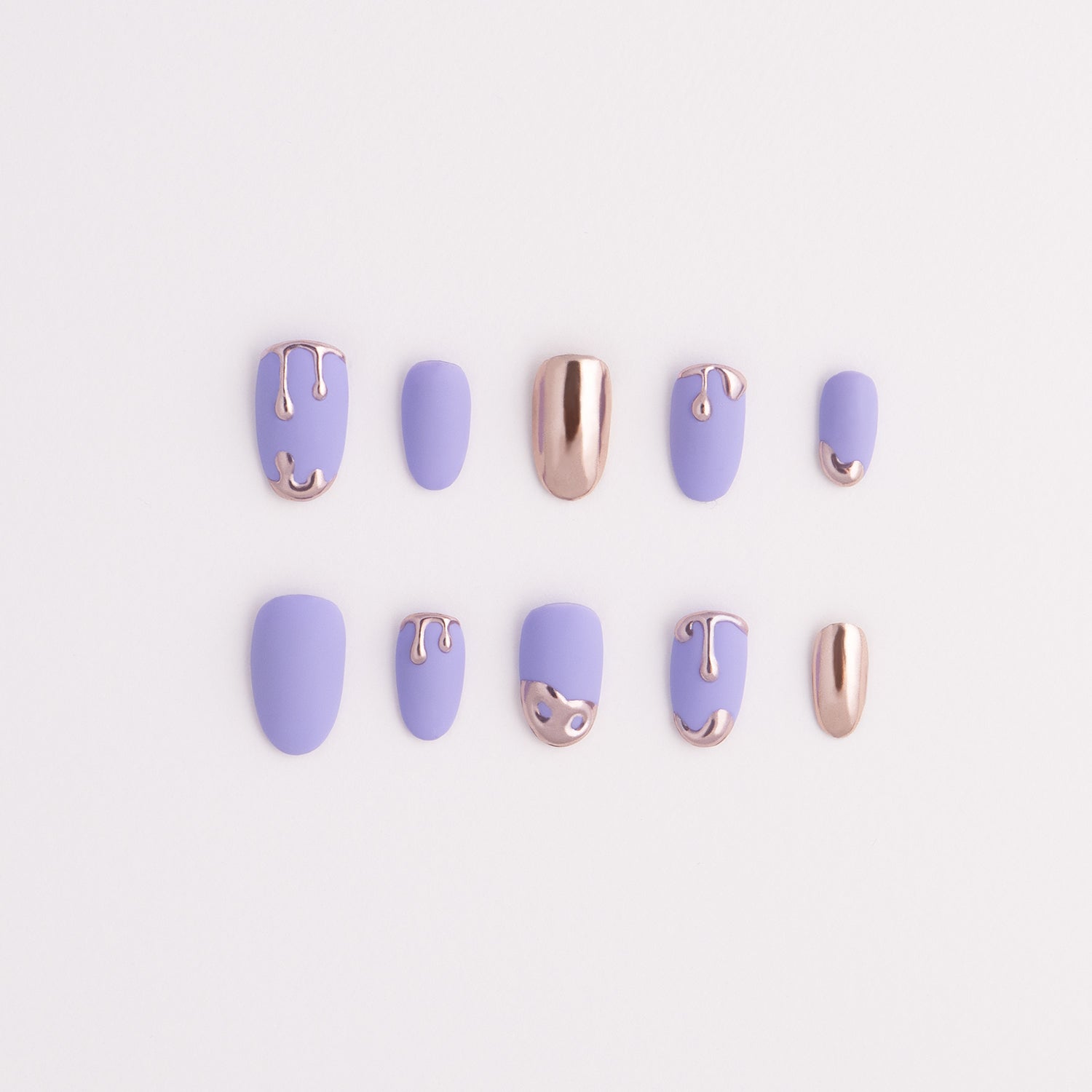 Molten Clouds | Matt Purple Liquid Silver Chrome Nail Set